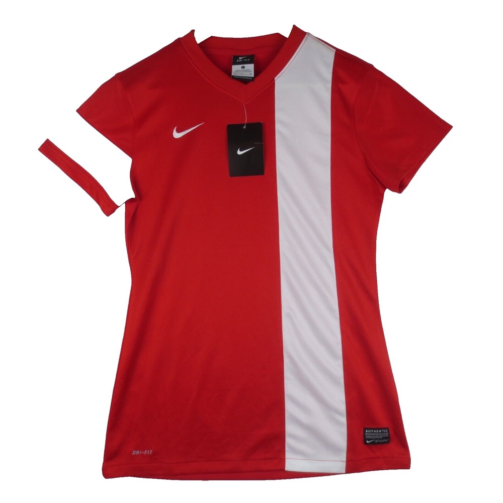 NWT Nike Striker III Dri-Fit Jersey Women S Red White Short Sleeve V Neck Soccer